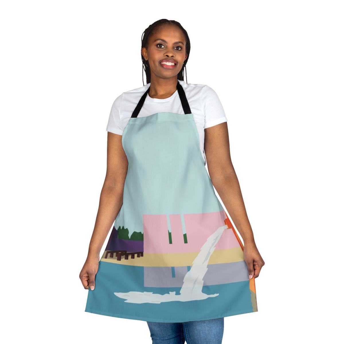 A colorful apron featuring the iconic architectural designs of Luis Barragan.