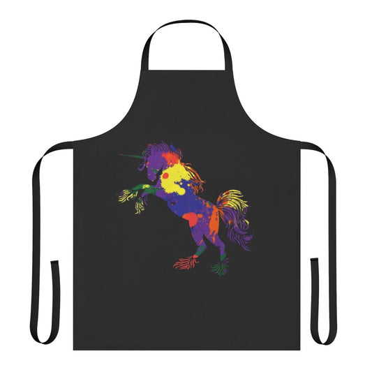 Colorful apron featuring a whimsical rainbow unicorn design
