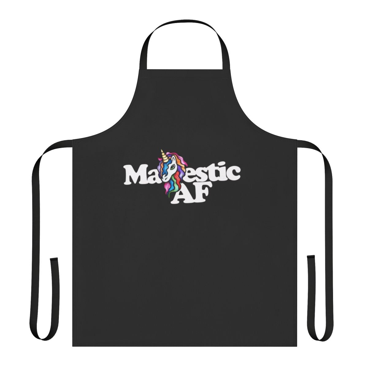 A colorful and whimsical apron featuring a majestic unicorn design in a retro, vintage-inspired style.