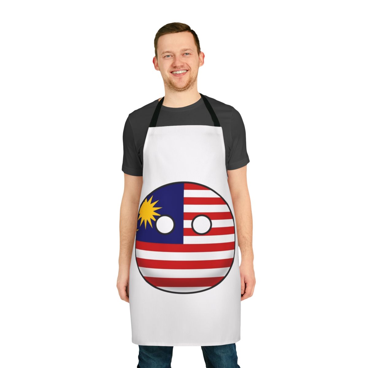 Colorful Malaysian countryball graphic printed on a high-quality apron