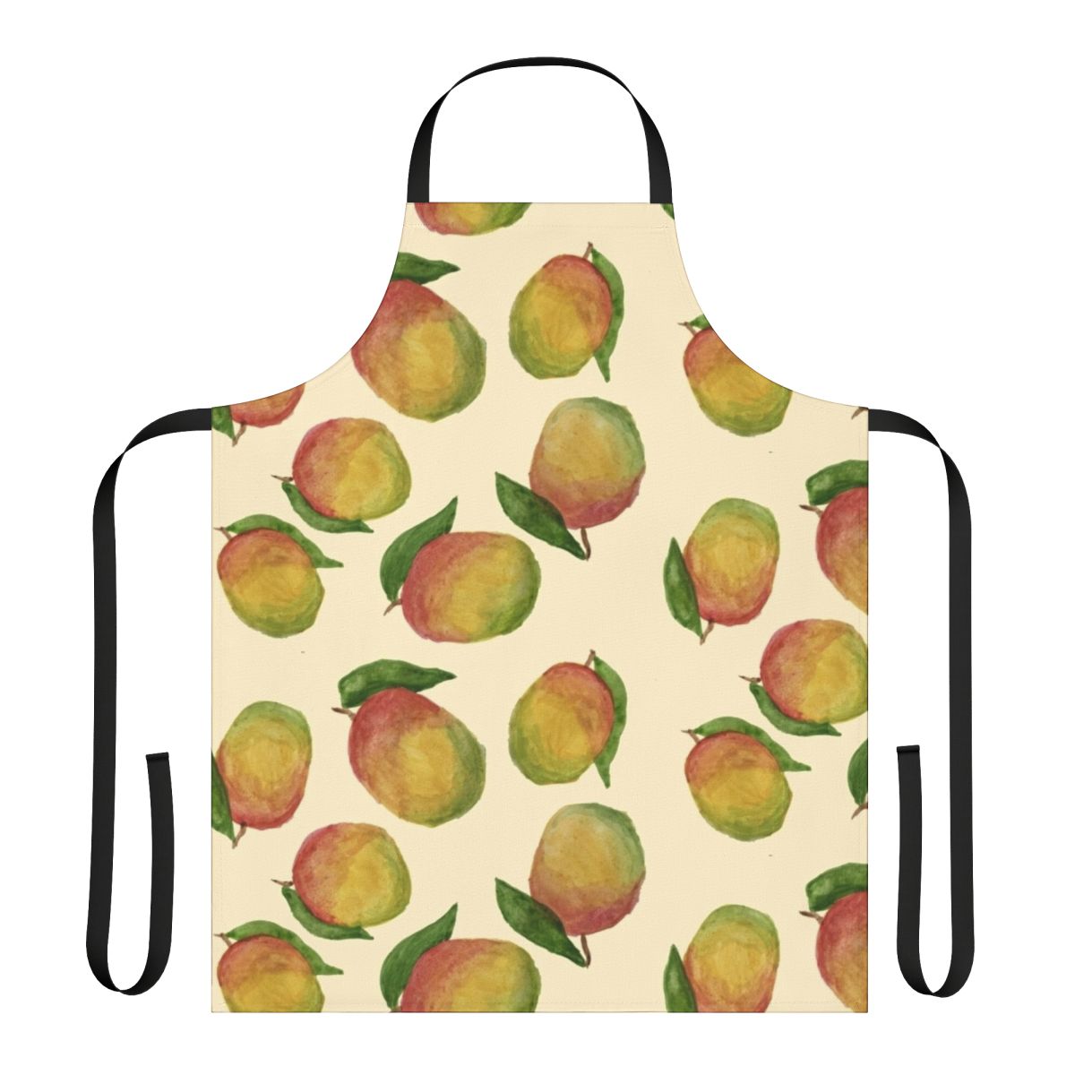 Colorful watercolor illustration of mangoes on an apron