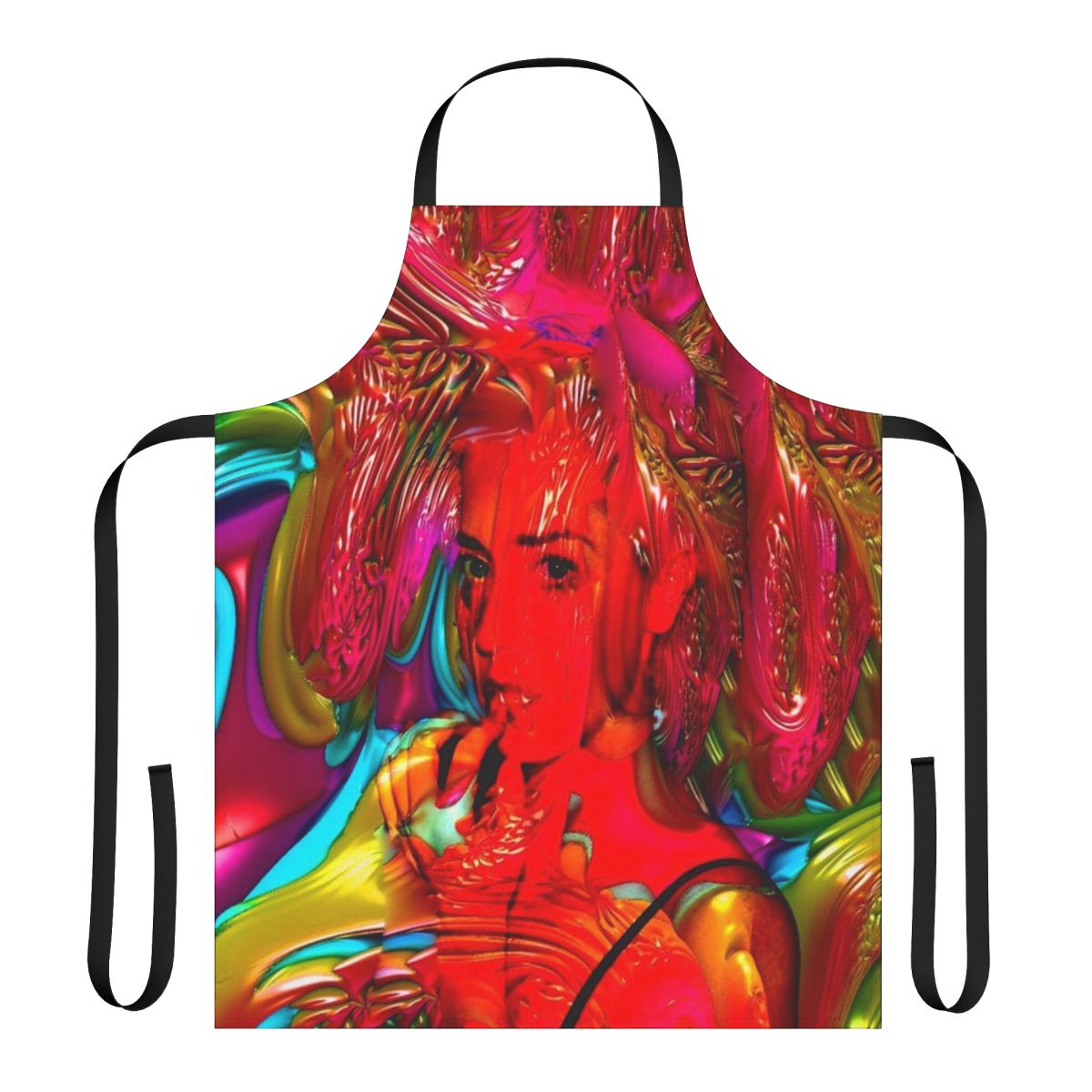 Colorful Mardi Gras-themed apron with abstract patterns and vibrant hues