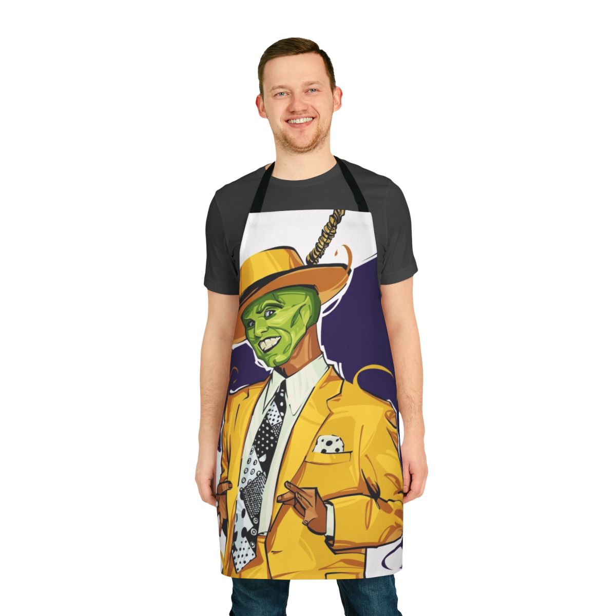 Colorful apron with a mask-like design, inspired by comic book superheroes