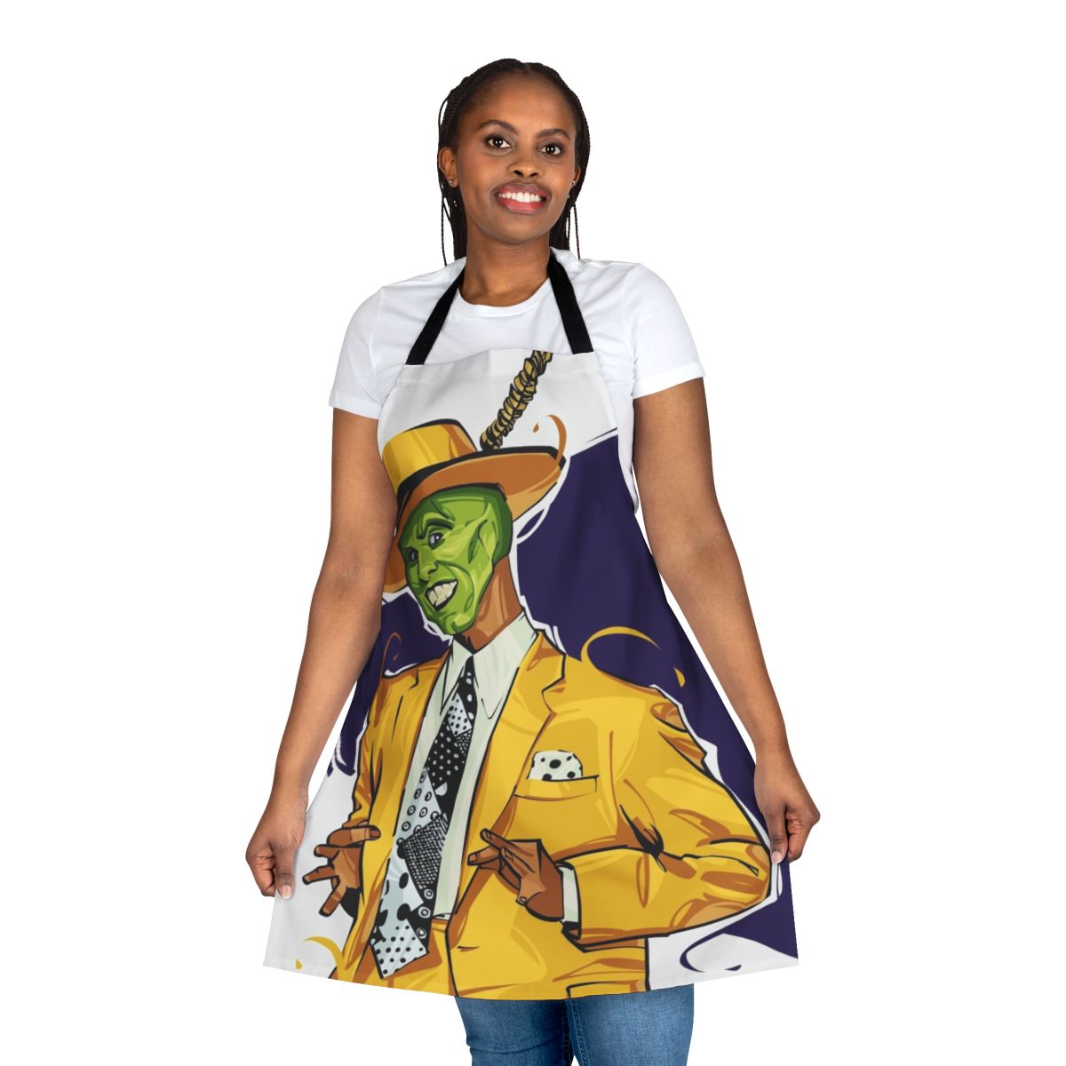 Colorful apron with a mask-like design, inspired by comic book superheroes