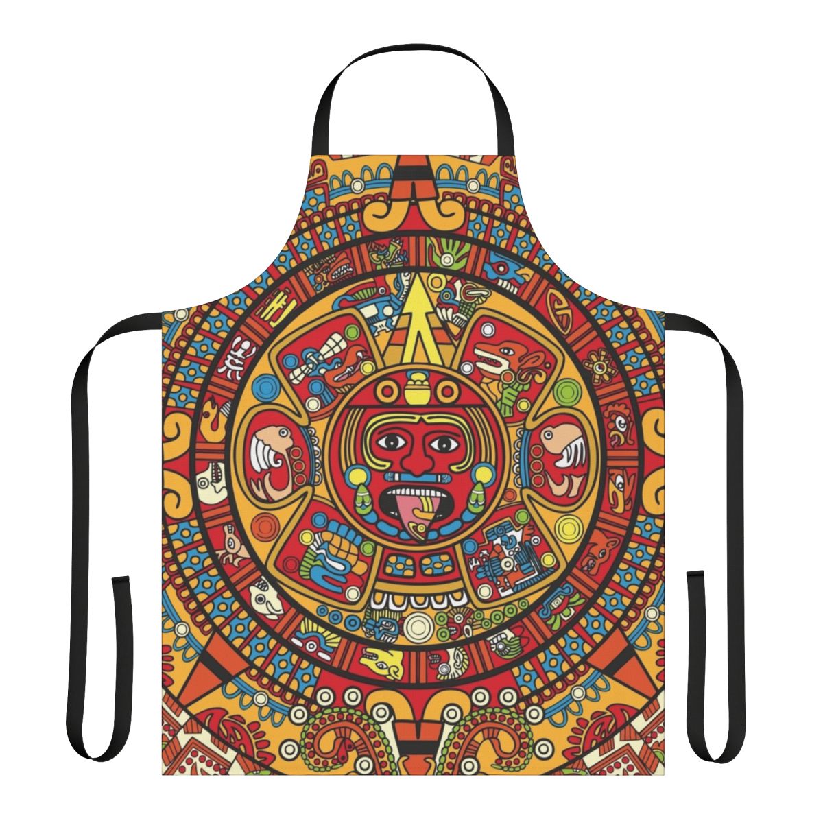 Colorful Mayan calendar design on an apron
