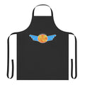 A colorful and stylish apron featuring a design with mixing, vinyl, and retro music elements.