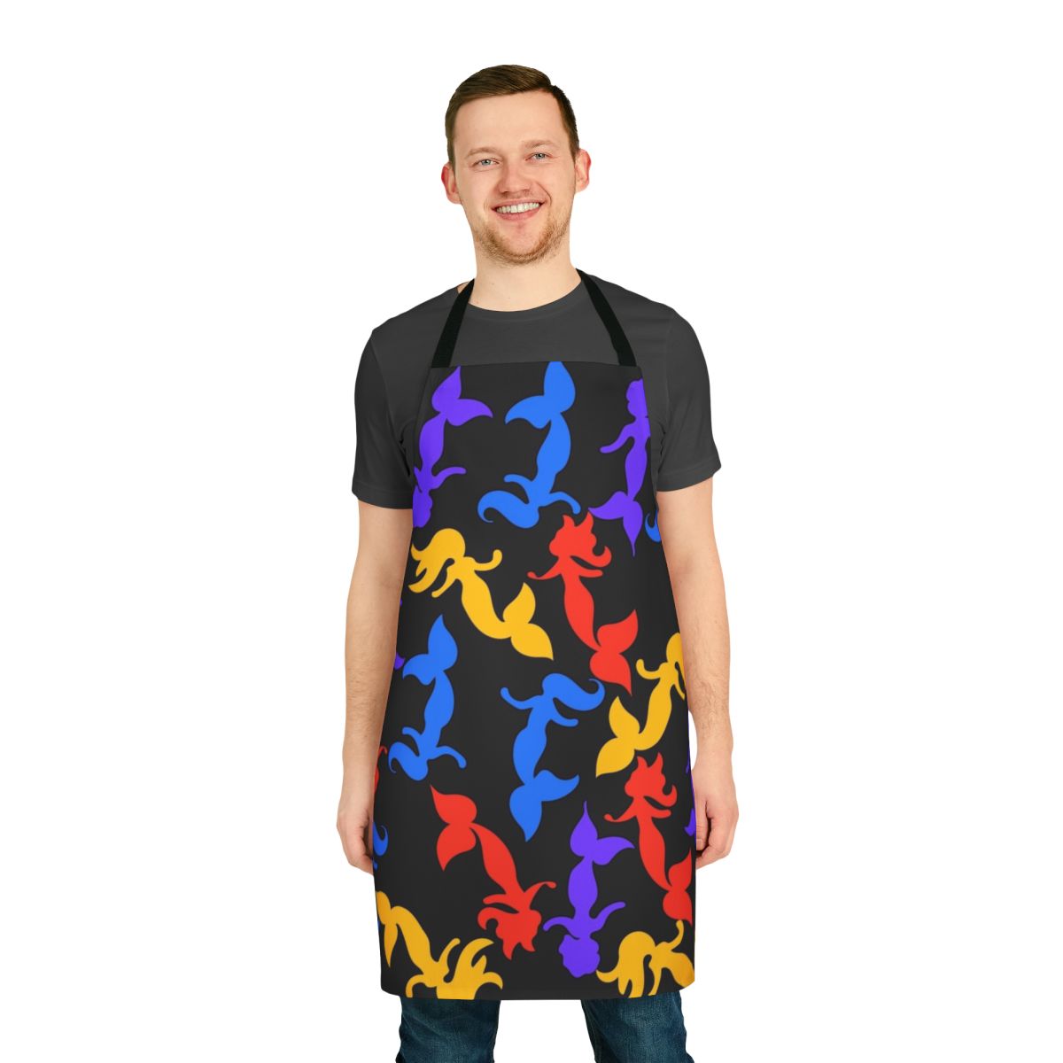 Mermaid-patterned apron with a colorful, whimsical design