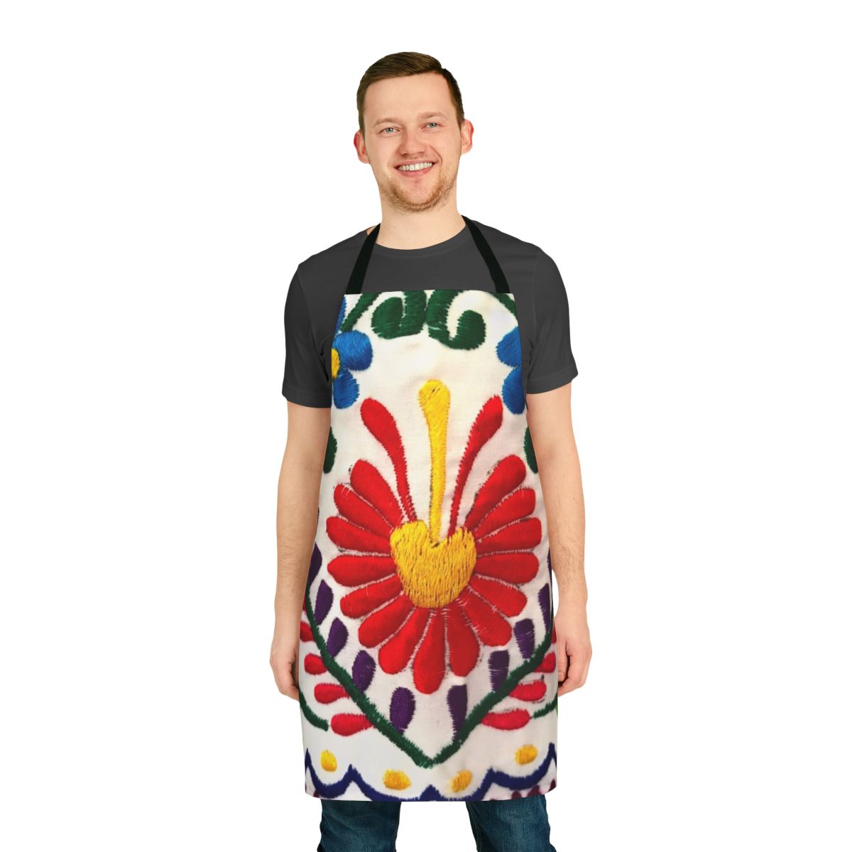 Colorful apron featuring a traditional Mexican floral design