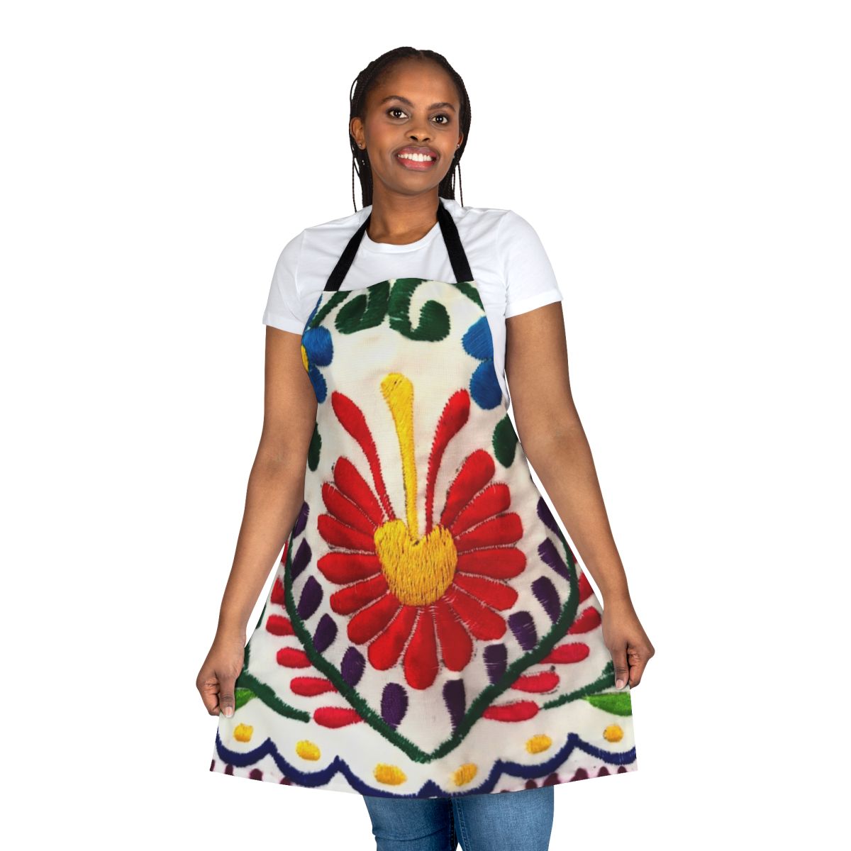 Colorful apron featuring a traditional Mexican floral design
