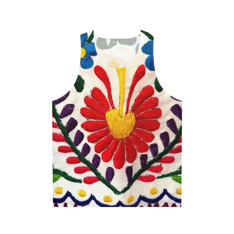 Unisex tank top featuring vibrant Mexican flowers