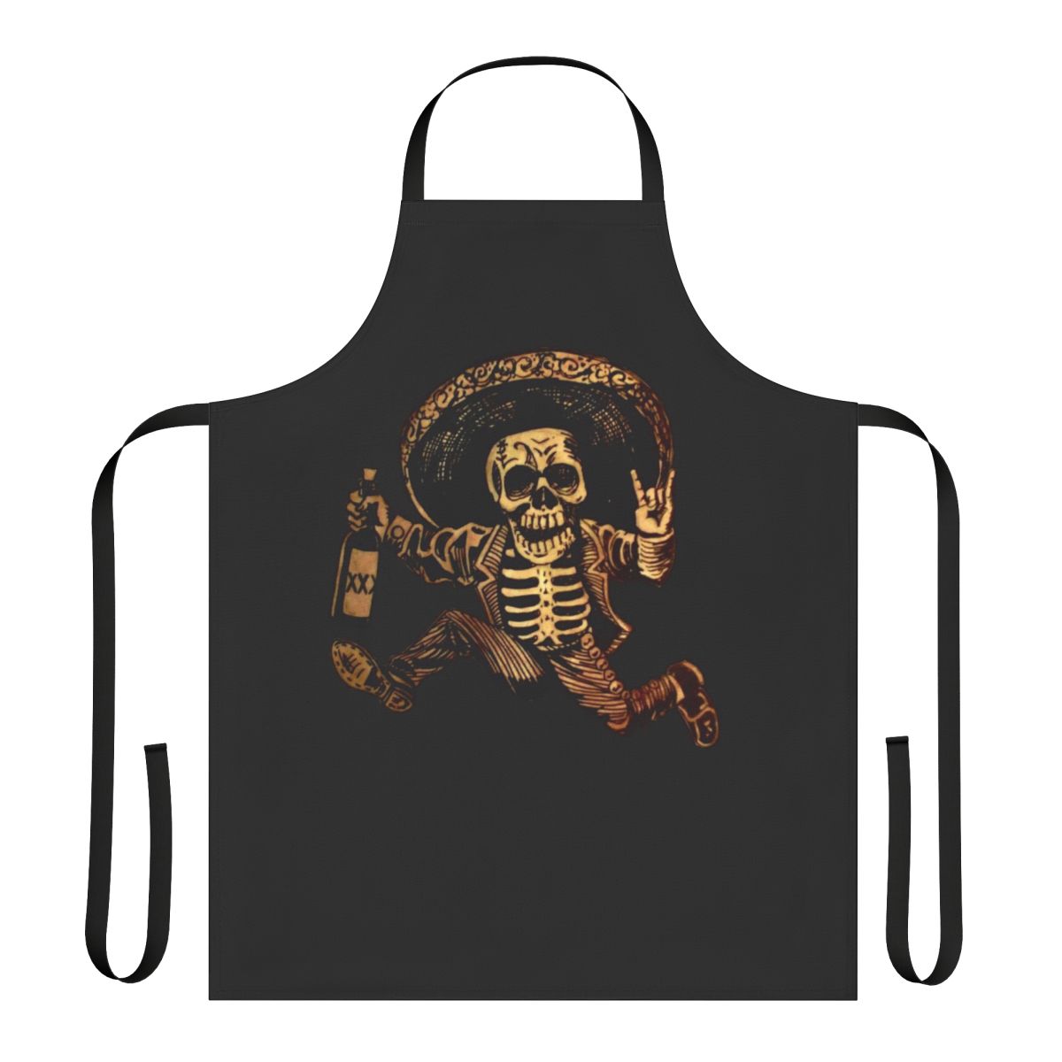 Colorful Day of the Dead-themed apron with sugar skull and outlaw design
