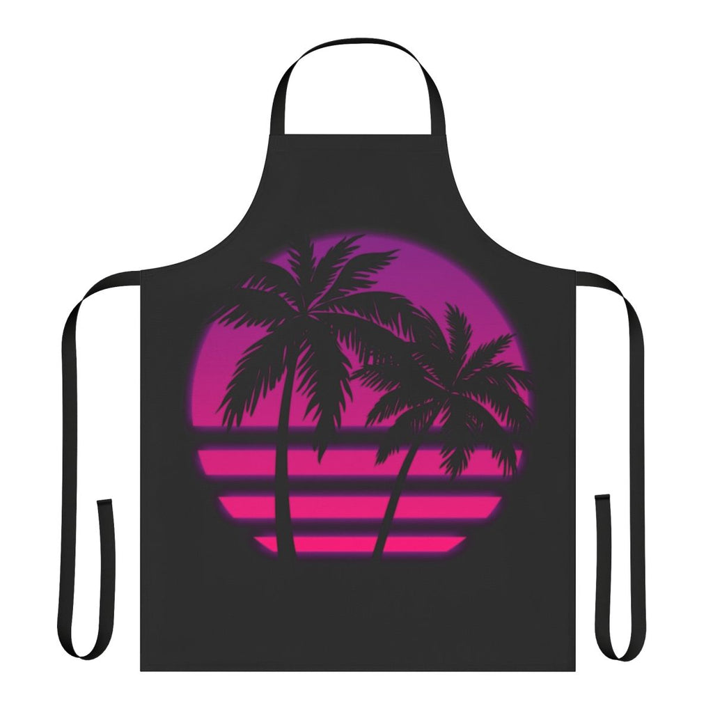 Colorful Miami wave pattern apron with palm trees and sunset colors