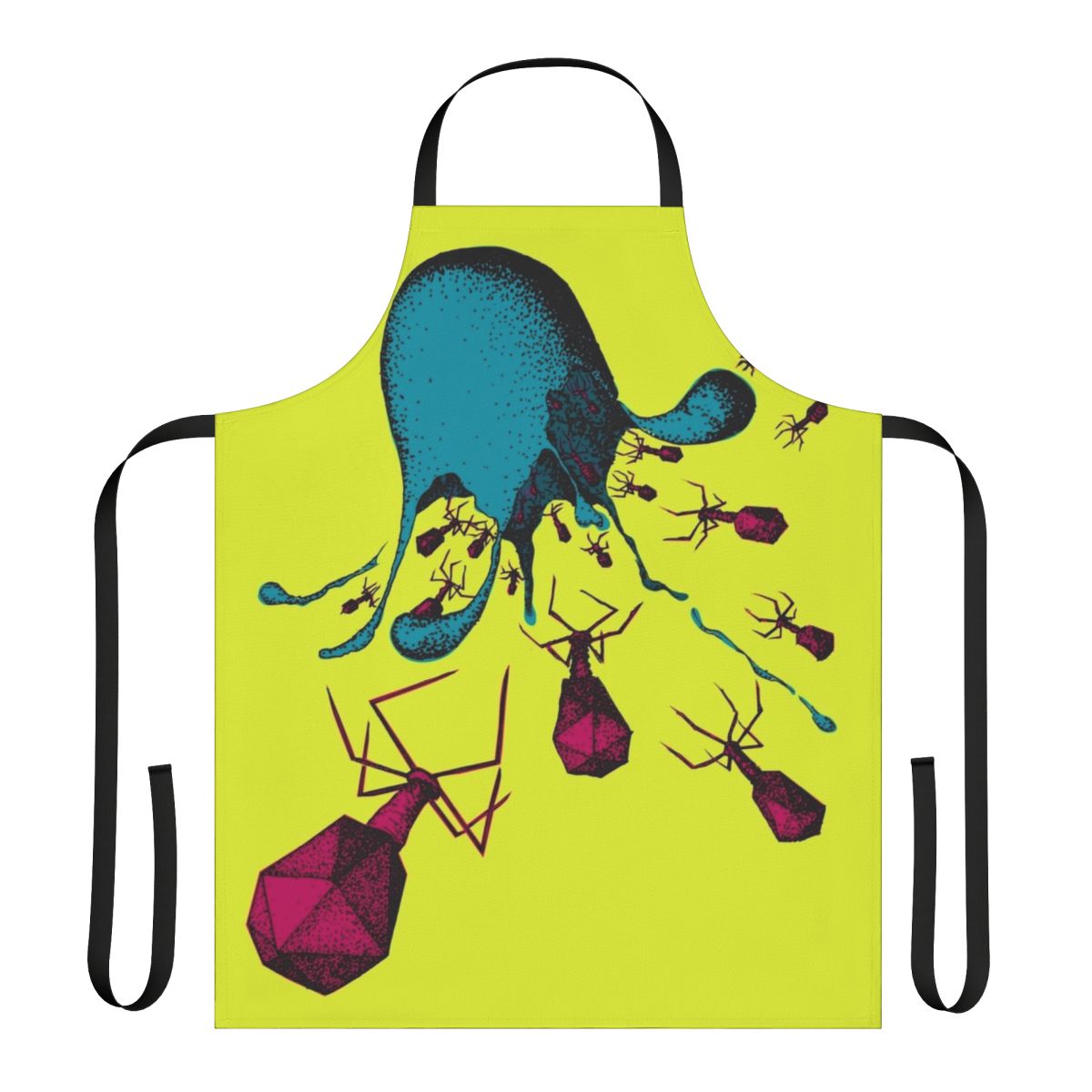 Vibrant and colorful apron featuring abstract microbial art design