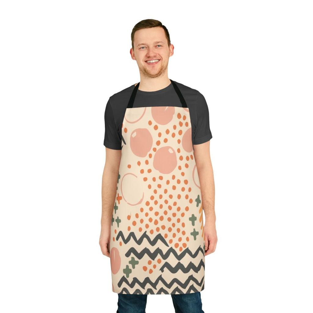 Multicolored mid century style apron with a retro, kaleidoscopic pattern