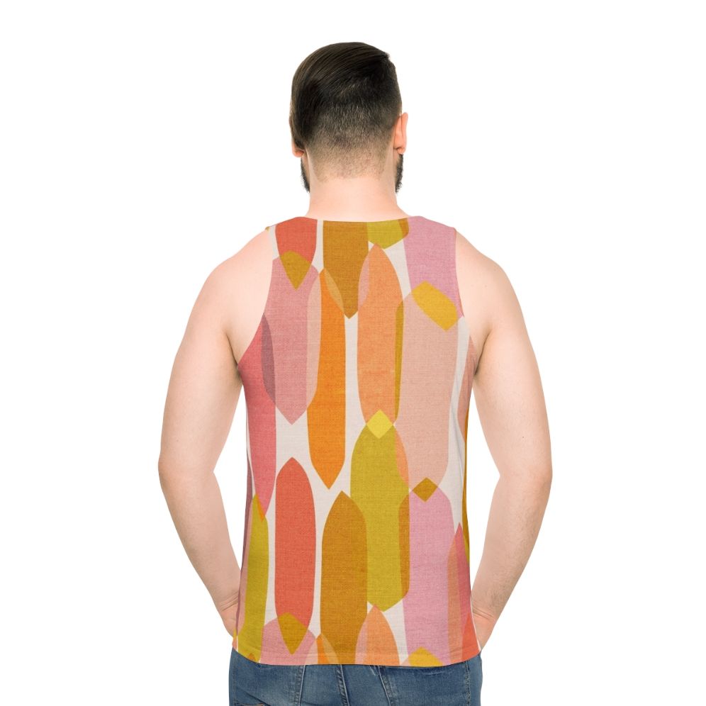 Vibrant mid-century inspired unisex tank top with abstract droplet pattern