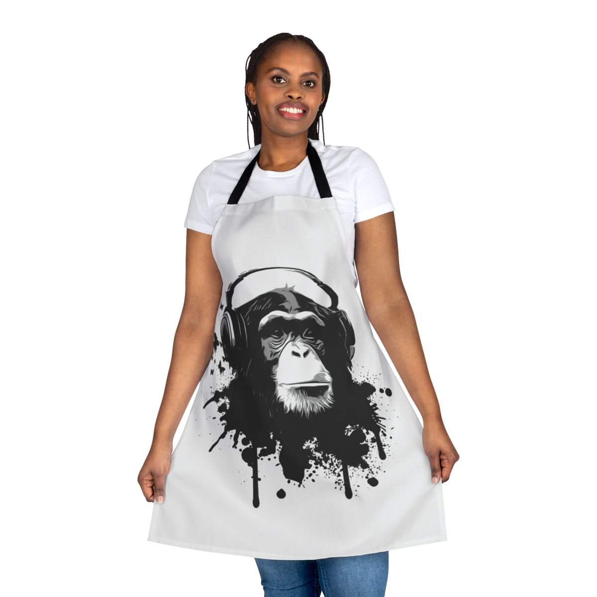 Vibrant monkey and butterfly print apron for the kitchen