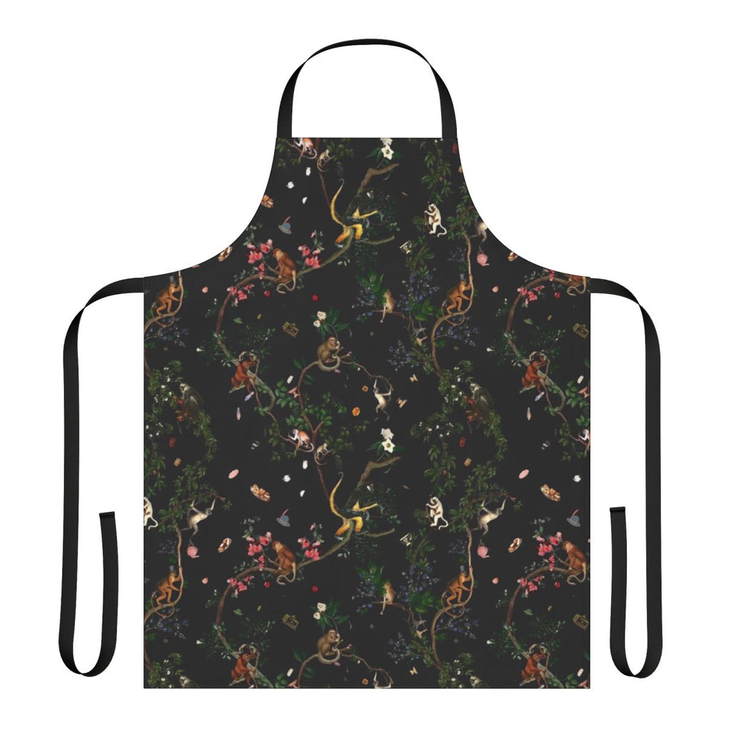Monkey-themed apron with botanical and jungle print design