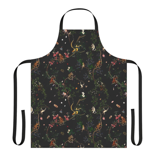 Monkey-themed apron with botanical and jungle print design