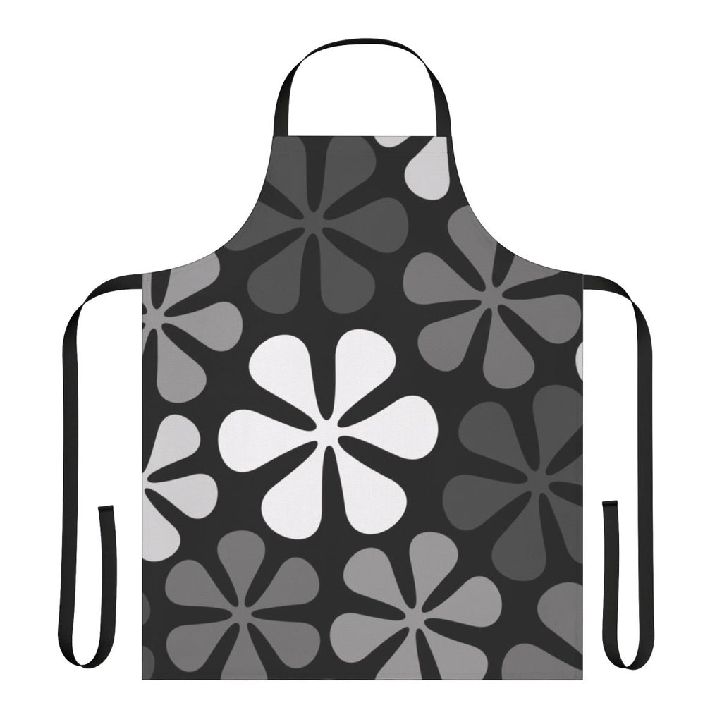 Monochrome floral apron with abstract flower designs