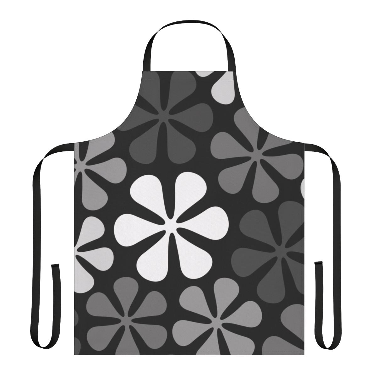 Monochrome floral apron with abstract flower designs