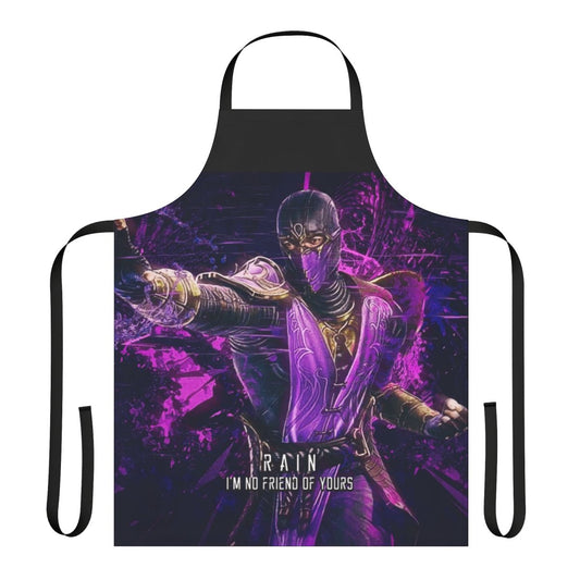Mortal Kombat-themed apron featuring colorful, abstract ninja characters