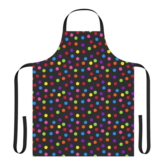 Multicolor polka dot patterned apron in black