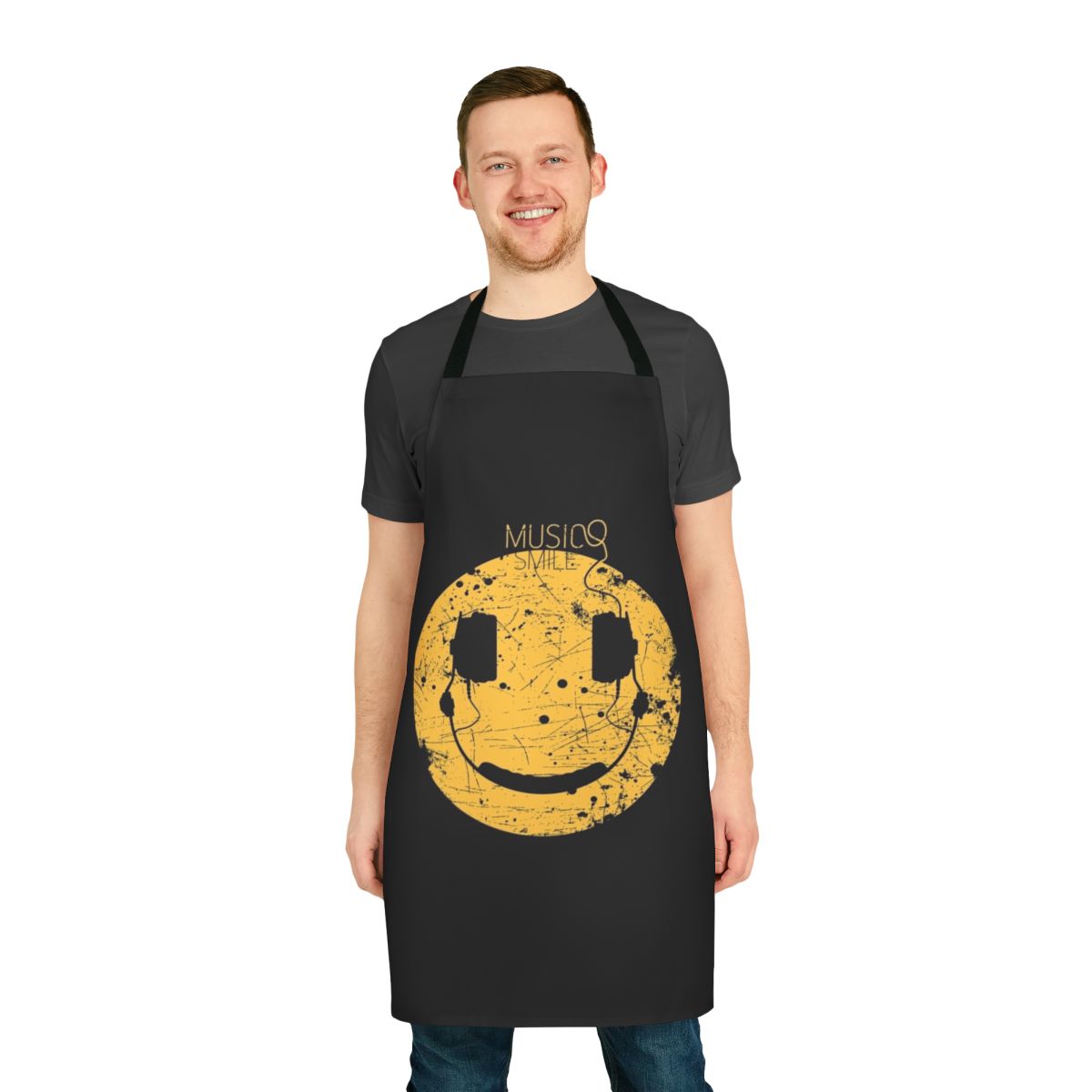 Colorful abstract music-themed kitchen apron with equalizer design