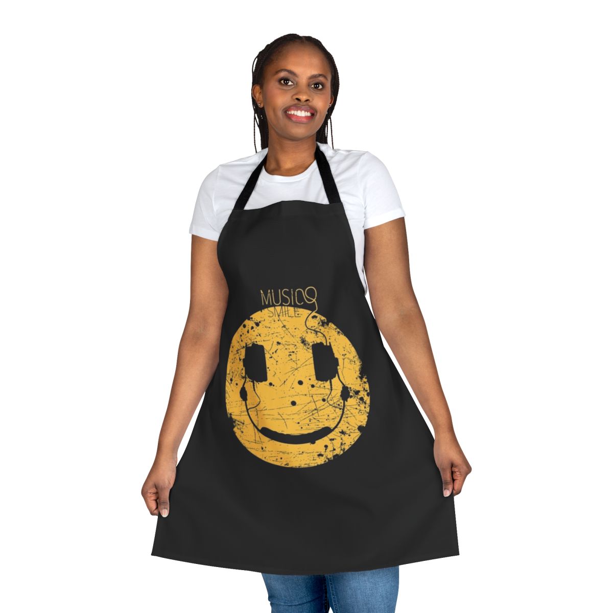 Colorful abstract music-themed kitchen apron with equalizer design