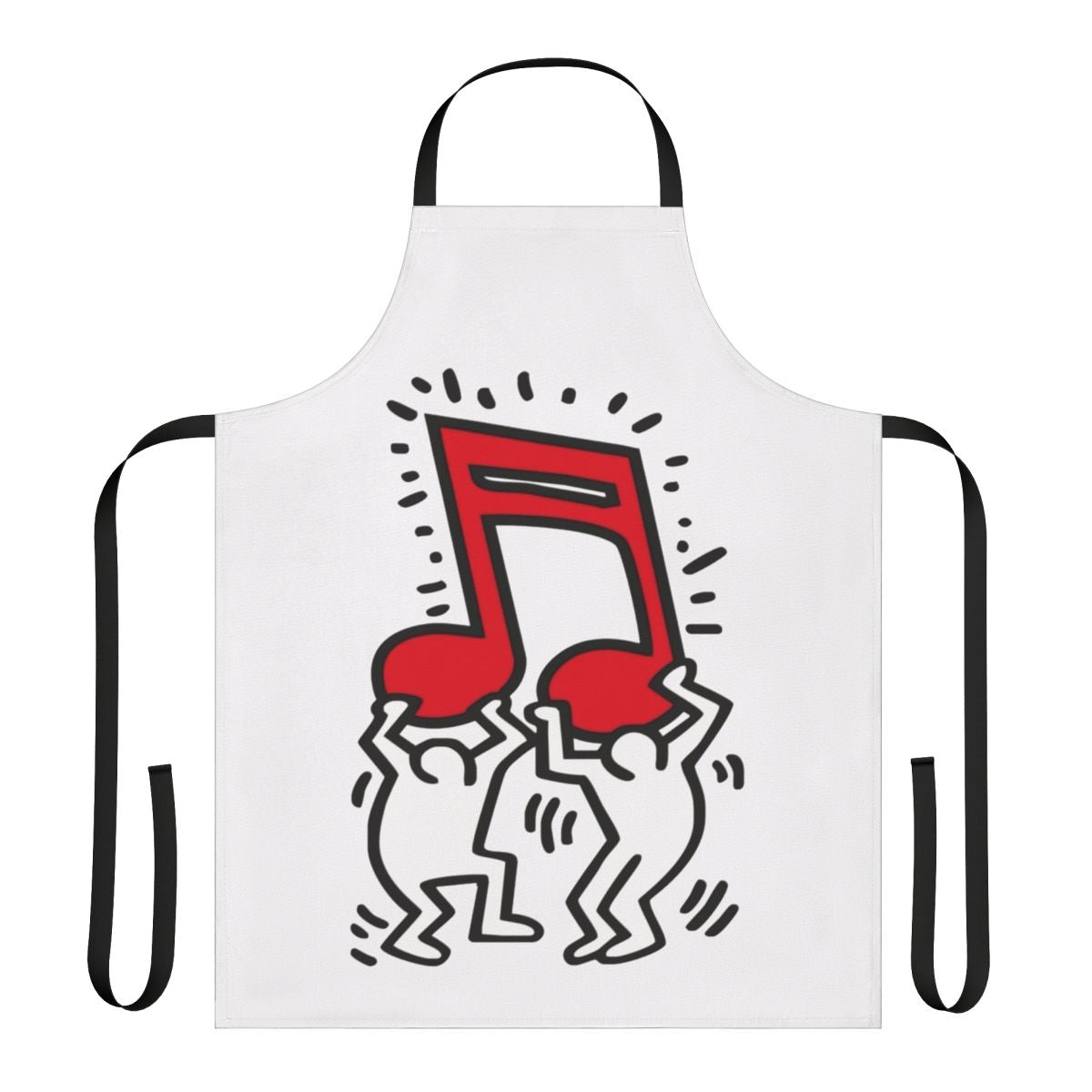Colorful apron featuring a music note in a pop art, cartoon-inspired design