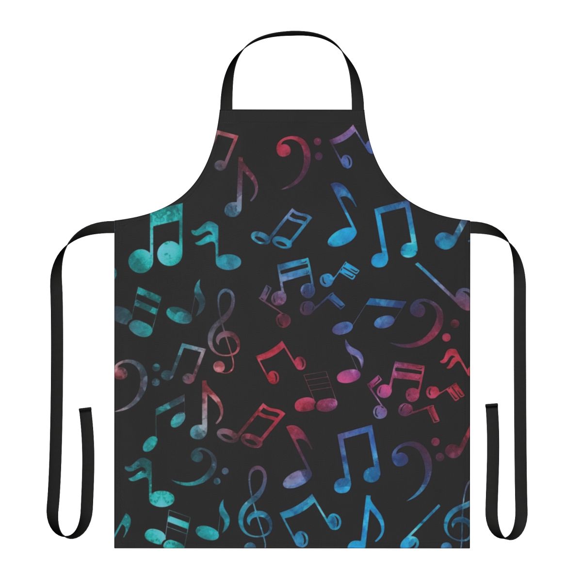 Vibrant music notes pattern apron with watercolor and playful art design