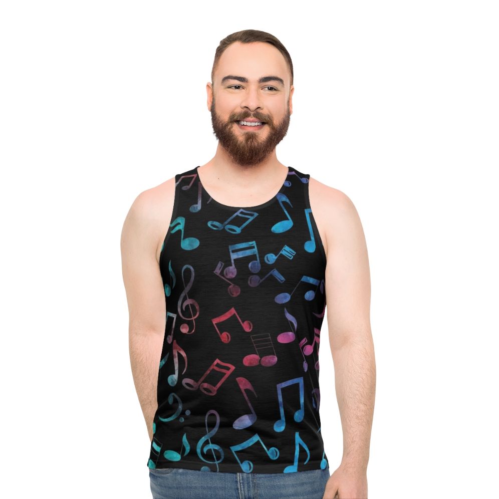 Colorful music notes watercolor pattern unisex tank top