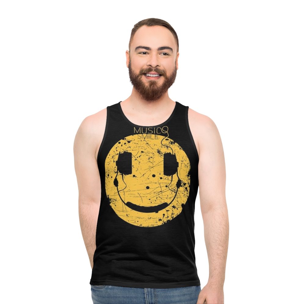 Unisex tank top with abstract music and smile design