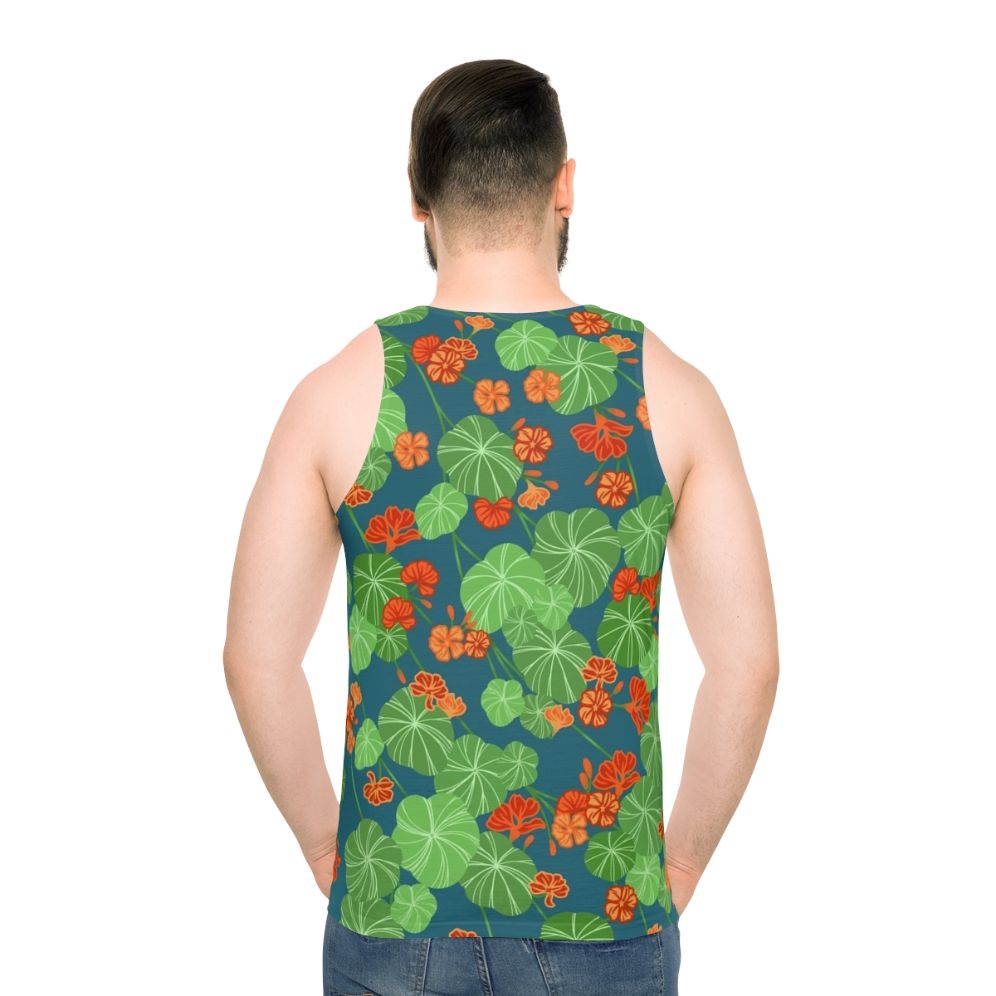 Unisex tank top with a vibrant nasturtium floral design
