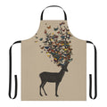 Colorful apron featuring a nature-inspired design with a stag, butterflies, and botanical elements.