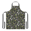 Springtime apron featuring a watercolor design of frogs and orchids in a natural setting
