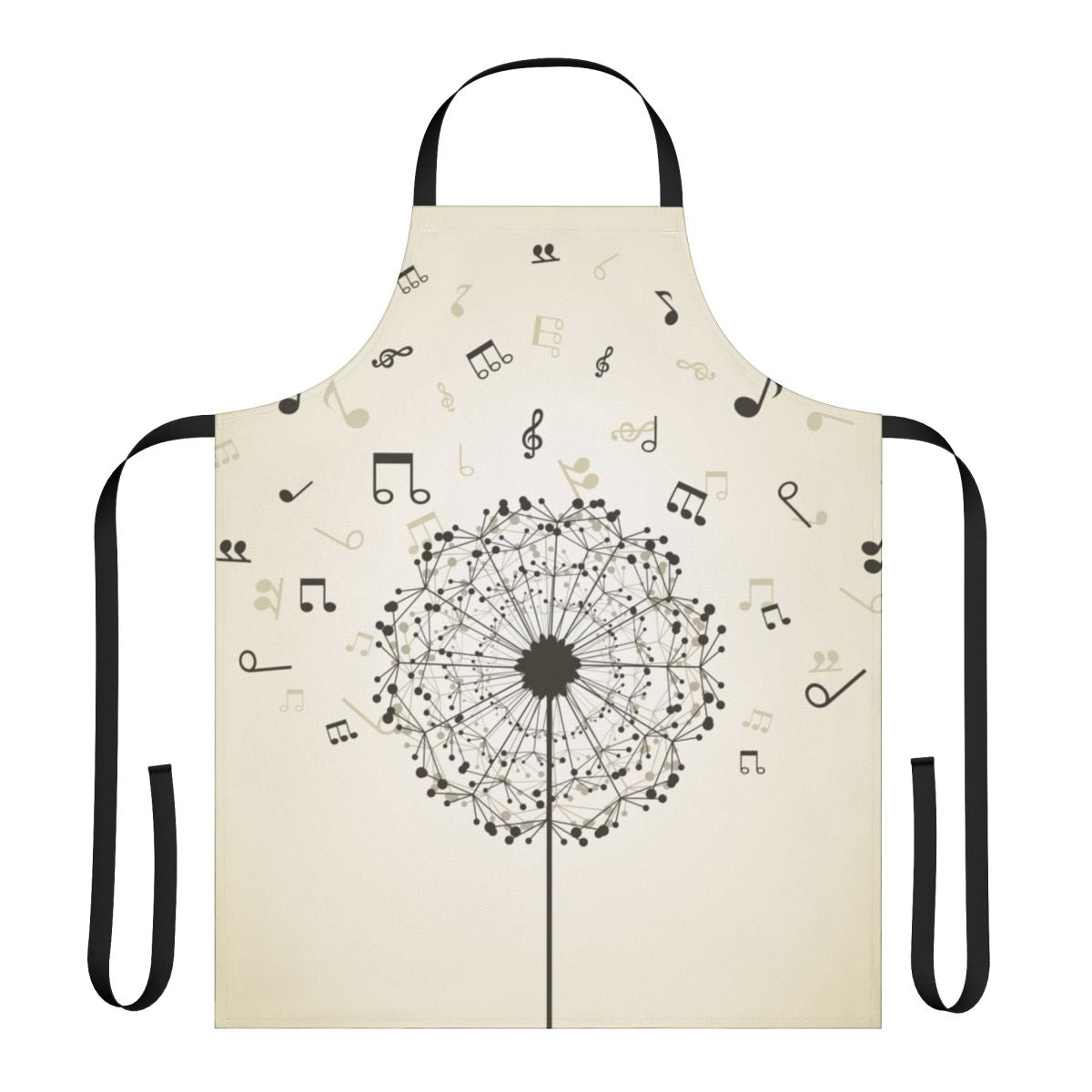 Vibrant dandelion pattern printed on a high-quality apron for music enthusiasts.