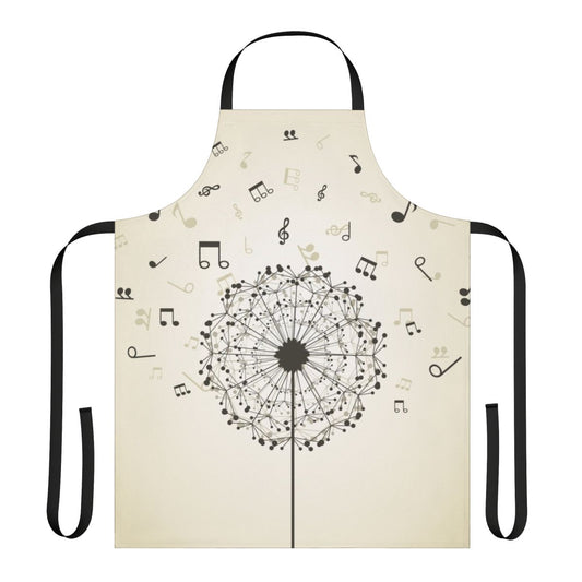 Vibrant dandelion pattern printed on a high-quality apron for music enthusiasts.