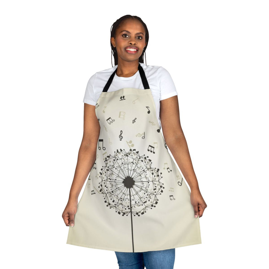 Vibrant dandelion pattern printed on a high-quality apron for music enthusiasts.