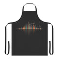 Colorful abstract geometric sound wave design apron featuring silhouettes of flying birds against a sunset landscape