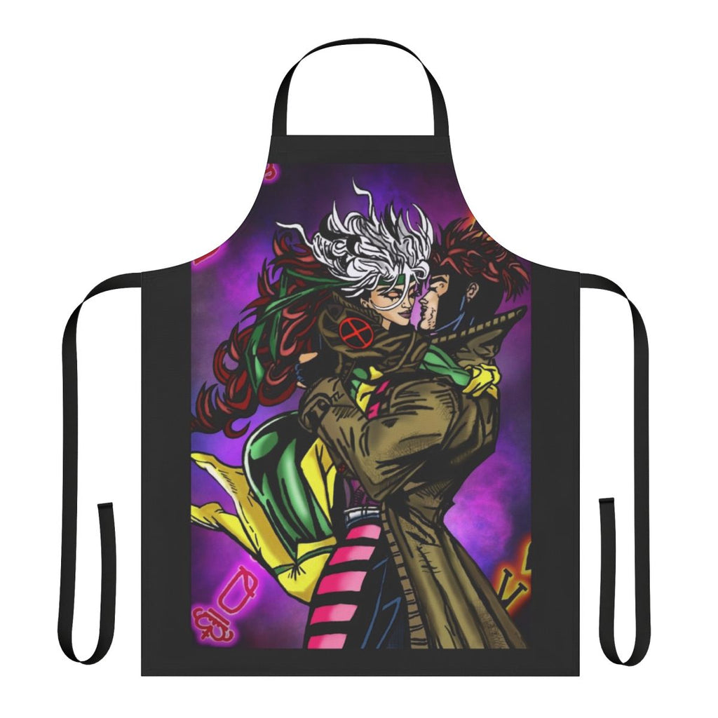 Colorful neon apron featuring Gambit and Rogue, the iconic X-Men power couple