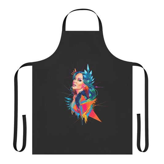 Colorful neon goddess-themed apron with Kylie Minogue inspired design