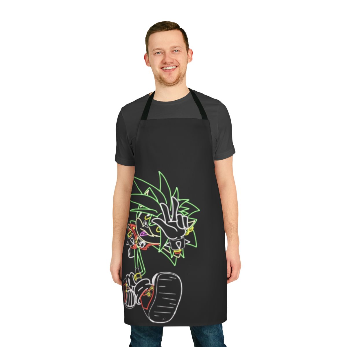 Neon-colored apron featuring Sonic the Hedgehog's brother Manic in a punk-inspired design