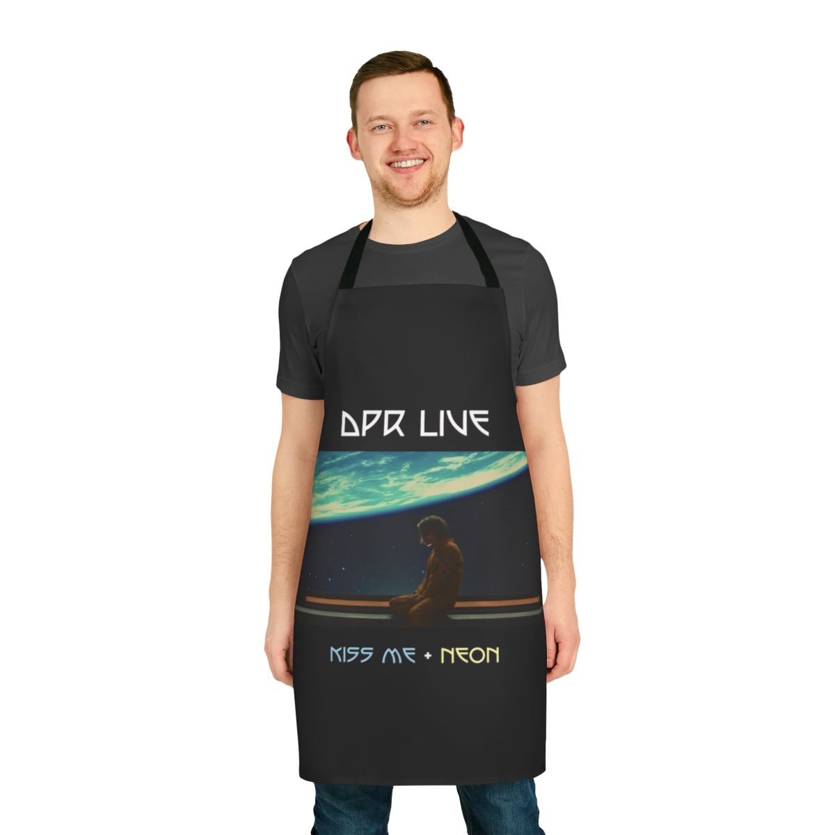 Stylish neon "Kiss Me" apron design inspired by K-pop artist DPR Live