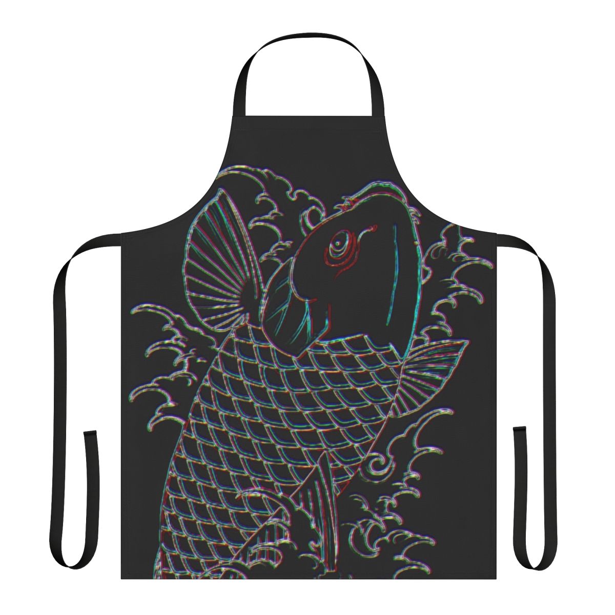 Neon koi fish tattoo design printed on a high-quality apron