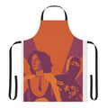 Vibrant ninja-inspired apron featuring the colors orange, pink, red, and burgundy