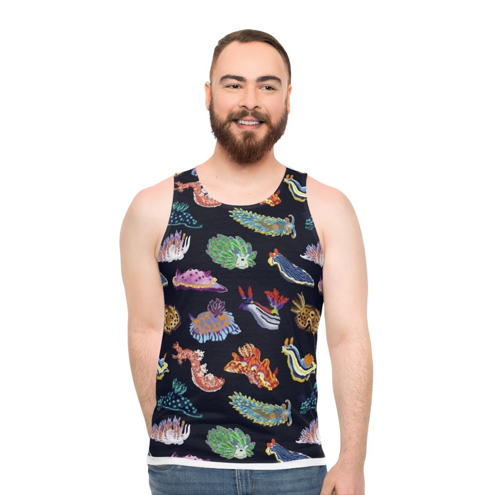 Colorful unisex tank top with nudibranch sea slug design
