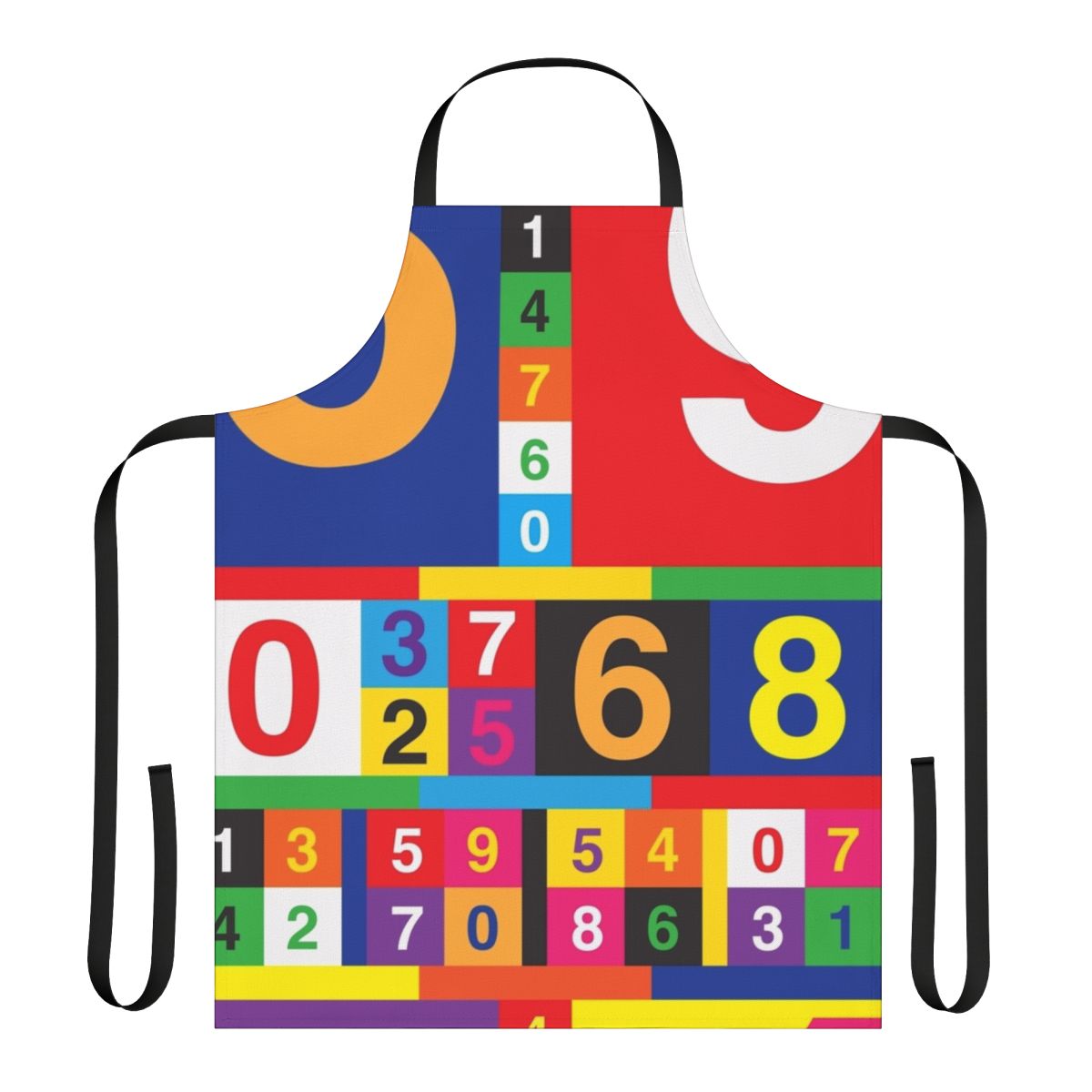 Colorful apron featuring numbered design inspired by 80s pop culture