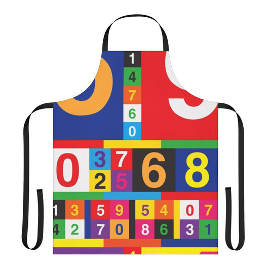 Colorful apron featuring numbered design inspired by 80s pop culture