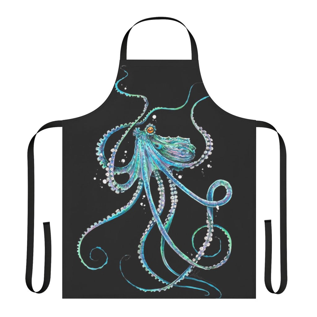 Colorful octopus apron with tentacles against a blue background