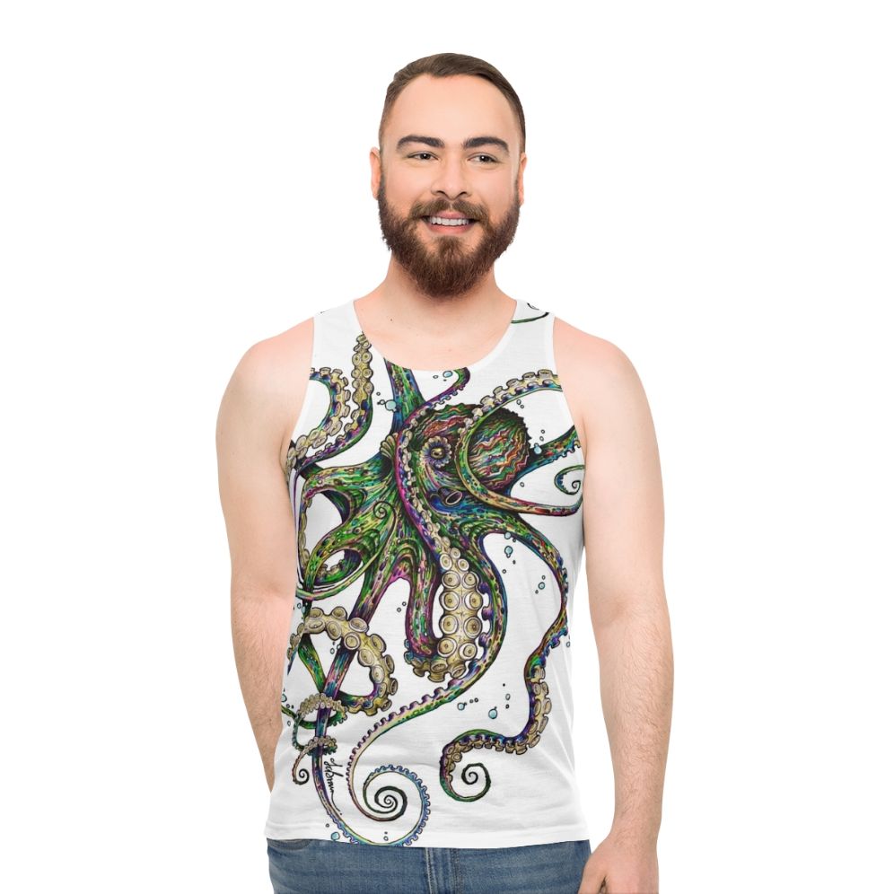Vibrant psychedelic octopus unisex tank top
